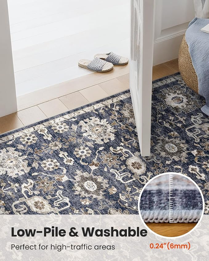 AMADA HOMEFURNISHING 2x4 Washable Area Rug, Low-Profile Entryway Rug with Non-Slip Backing & Durable Edge Binding, Vintage Rug Pattern, Small Rugs for Entryway, Kitchen & Living Room