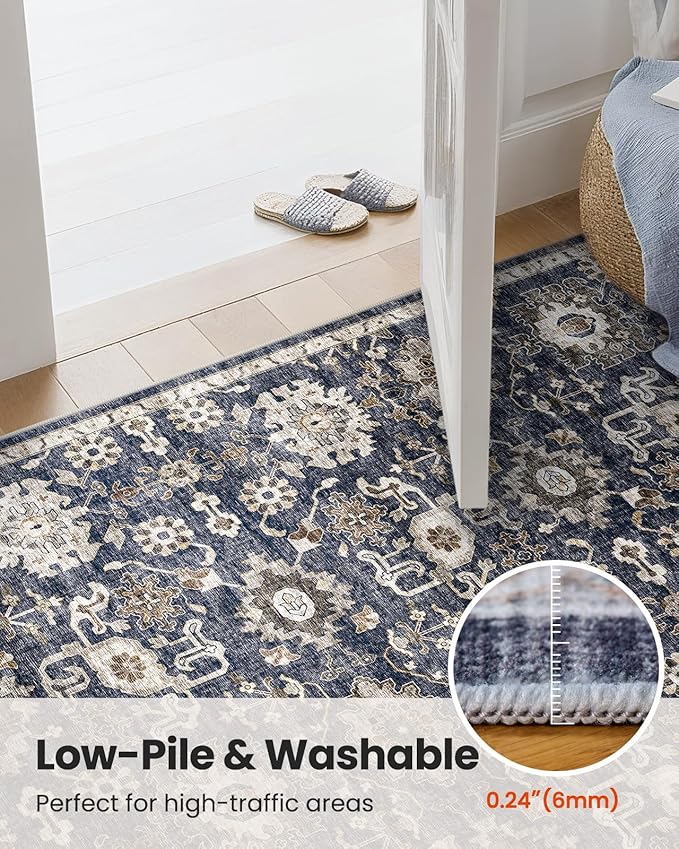 AMADA HOMEFURNISHING 2x3 Washable Area Rug, Low-Profile Entryway Rug with Non-Slip Backing & Durable Edge Binding, Vintage Rug Pattern, Small Rugs for Entryway, Kitchen & Living Room