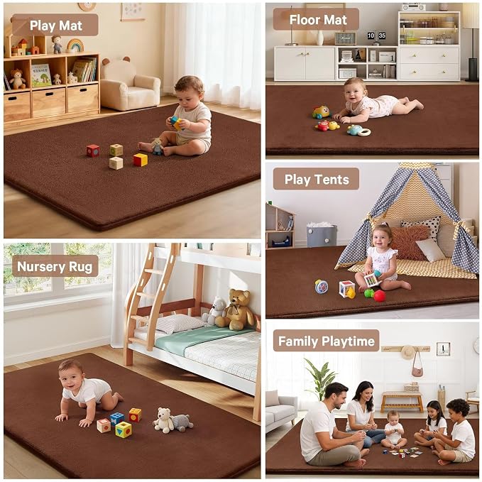 Baby Play Mat for Floor,Ultra Thick Elastic Foam 50"x50" Playmat Tummy Time Muscle Crawling Exercise Activity Cushion Gym Mat Nursery Playroom Area Kids Rug for Babies, Toddlers,Infants,Reddish Brown