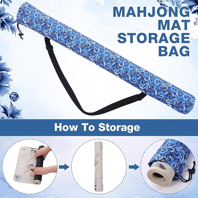 Shinylin 35 Inch Mahjong Mat Carrying Bag with Strap, Printed Drawstring Mahjong Holder Bag Outdoor Travel Canvas Storage for Board Games, Yoga Mats, Tripod
