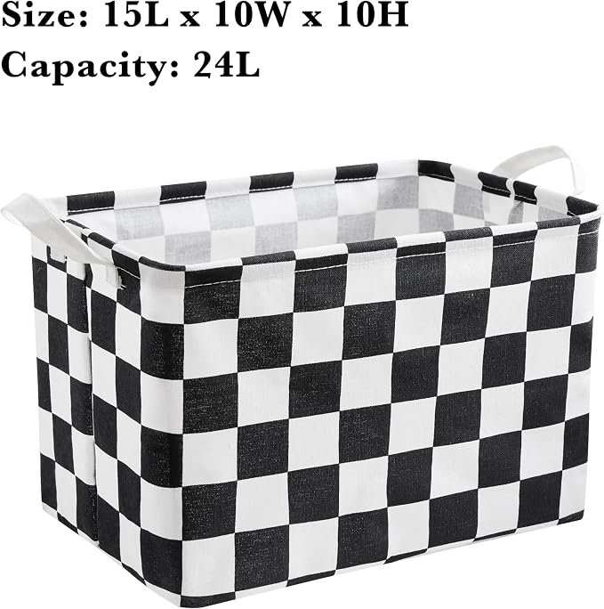 Ohocut Black White Checkered Canvas Basket, Rectangular Organizing Decorative Storage Basket for Kids Dog Toy, Cute Aesthetic Race Cars Boy Room Decor for Home, Kitchen, Bedroom, Classroom, Shelves