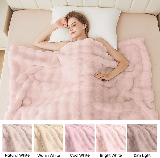 ORINOVA Pink Fluffy Double Sided Blanket for Couch Living Room Faux Fur 50x60 Fuzzy Throw No Shed Blanket for Bed Soft Furry Bed Cozy Comforter Home Decor Gifts 860 GSM