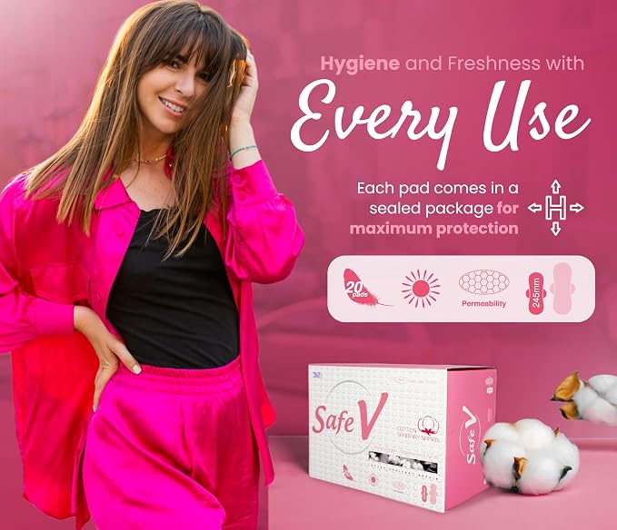 Sanitary Napkins for Women, 20pcs (245mm) - Day Use Ultra Thin Feminine Pads with Wings for Extra Heavy Flow - Breathable, Chlorine-Free, Hypoallergenic Period Pads with Leak-Proof Protection
