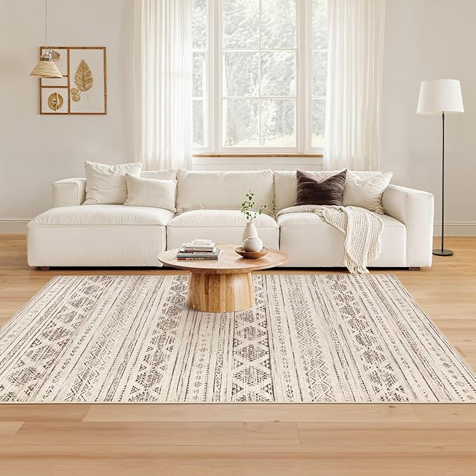 Nakagishi Boho 4x6 Area Rug Living Room Rugs Machine Washable Dark Brown | Soft, Pet & Kid Friendly, Carpet for Living Room/Bedroom/Office/Kitchen/Nursery, Daily Home Decor Stain Resistant Moroccan