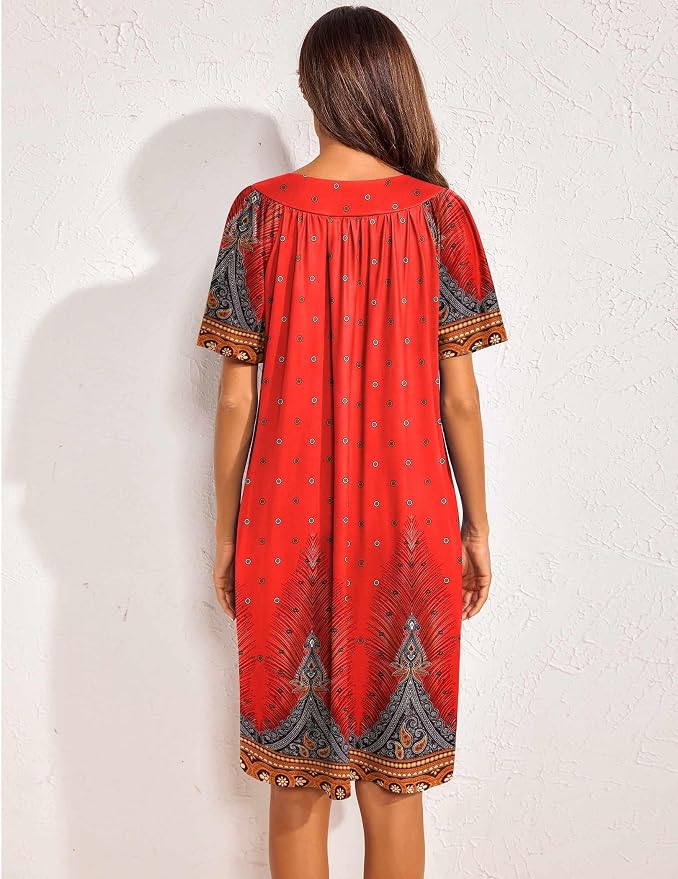 Ekouaer Womens House Dress Floral Print Nightgown with Pockets Mumu Dress