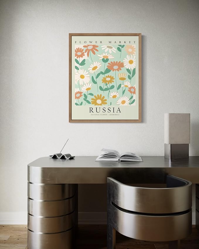 Russia Flower Market Art Print Poster, Wall Art Floral Painting Botanical Decor for Bedroom, Kitchen, Bathroom Livingroom Decoration 82B (Russia, 14"L x 11"W, Wood Frame)