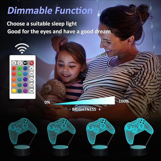 Gamer Gift, 3D Illusion Lamp, Gaming Night Light with 16 Colors Remote and Touch Control Dimmable- Perfect for Men's Game Room Decoration, Boys' Kids Room, Birthday Gift