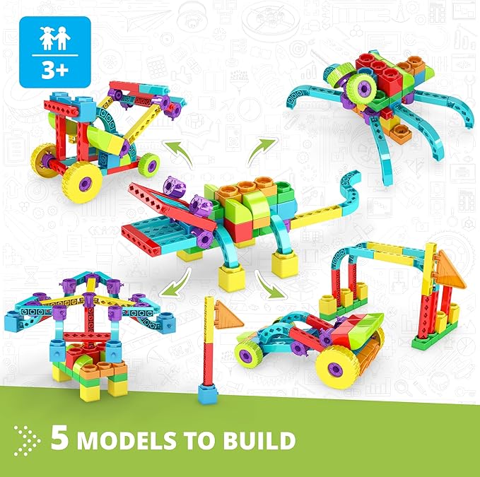 Engino QBOIDZ, Alligator Adventure, Building Blocks for Ages 3+, STEM Kit, Preschool Educational Toys for Kids, Engaging Kids Learning, Montessori Toys for Boys & Girls (5 Models)