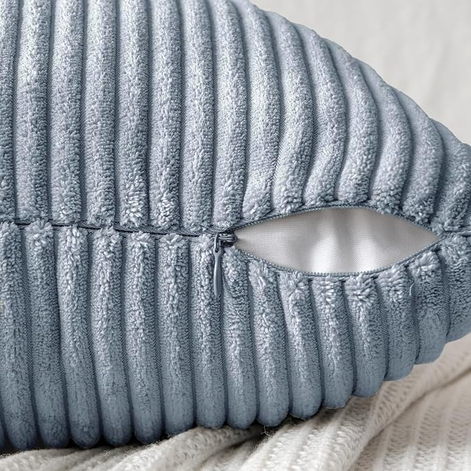 MIULEE Dusty Blue Decorative Throw Pillow Covers for Couch 18x18 Inch | 2 Pack, Boho Farmhouse Pillow Covers, Soft Cross Corduroy Patchwork Textured Cushion Cases For Bed Sofa