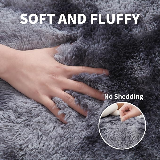 5x7 Thick Tie-dye Dark Grey Shag Rug for Bedroom, Soft Plush Fluffy Carpet | Gray Area Rug for Living Room, Kids Nursery, Dorm Room, Washable Non Slip Shaggy Floor Carpet