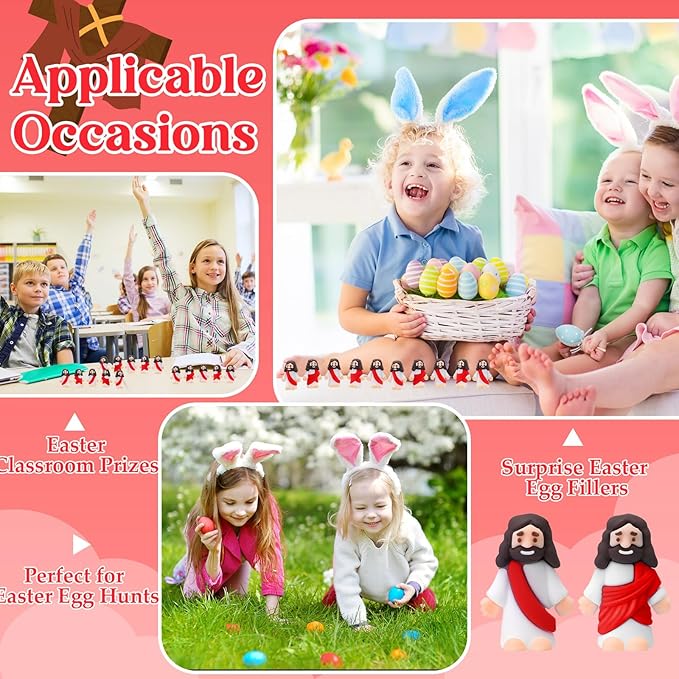 Bememo 300 Pcs Little Jesus Figures Bulk Original Design Mini Pocket Jesus Toys Rubber Figurine to Hide and Seek Religious Party Favors Sunday School Craft Baptism Gifts(Red)