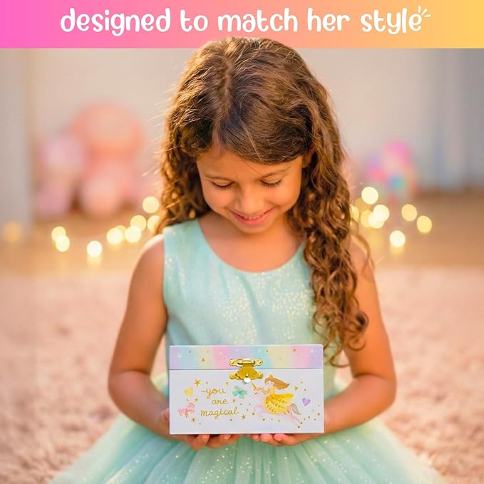 Giggle & Honey Musical Princess Jewelry Box for Girls - Kids Jewelry Box with Spinning Princess, Princess Gifts for Girls, Unicorn Toys - 6 x 4.7 x 3.5 in