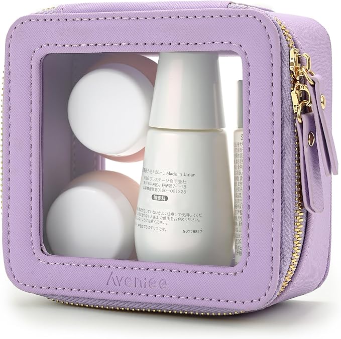 Aveniee Mini Clear Makeup Bag, Small Cosmetic Bags Travel Toiletry Pouch Organizer, TSA Approved Make up Case with Zipper, Car Bag for Essentials,Lilac