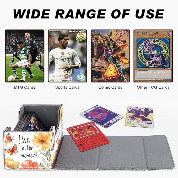 DEGDFSGR for TCG MTG Card Game Storage Box Organizer Trading Card Case Commander Deck Box Magnetic Closure Creative Pattern Up to 200 Cards, Watercolor Floral Butterfly