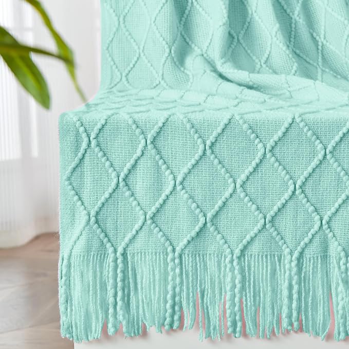 inhand Mint Green Knitted Throw Blanket for Couch and Bed, 50"x60" | Soft Living Room Home Decor Knitted Blanket with Tassel, Outdoor Lightweight Breathable , Farmhouse Warm Woven Decorative