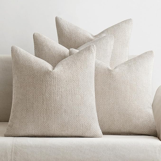 MIULEE Soft Decorative Chenille Euro Pillow Covers Cream 22x22 Pack of 4 | Modern Home Decor, All Same Cream Color Set, Couch Throw Pillows, Farmhouse Boho Cushion Covers for Sofa Bed Living Room