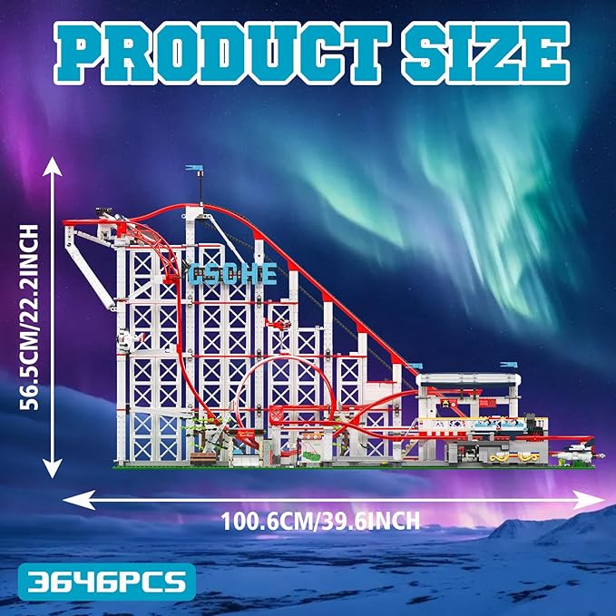 Roller-Coaster Building Set, Motorized Electric Train Track, City Amusement Park Model Toy for Boy Girl Ages 6 7 8 9+, Birthday Gifts for Adult Kid Teen, Theme Construction Collection 3646pcs