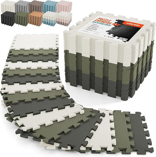 AIRHOP 18 PCS Gym Floor Mat, EVA Foam Puzzle Gym Mat, High-Density Interlocking Foam Floor Tiles for Home Gym, Play Workout Garage Kitchen Flooring 12.6"x12.6"x0.4"