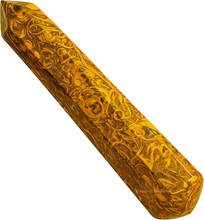 Amazing Gemstone Mariyam Jasper Crystal Wand Massage Stick - Pelvic Wand Gua Sha for Adults - Crystals and Healing Stones Massage Wands for Adults Gifts (Pointed)