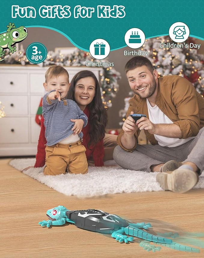 Rc Wall Climbing Gecko Toys for Kids Age3+, Blue Wall Crawler Gecko,Remote Control Electric Lizard with Led Glowing Eyes,Cool Christmas Birthday Gifts for Boys Girls Teens Ages 3 4 5 6 7 8 9 10+