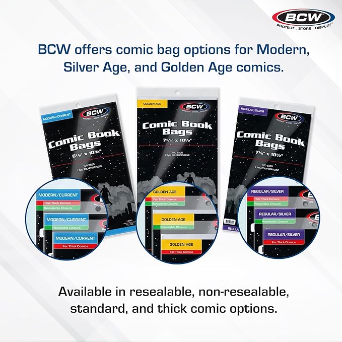 BCW Current Comic Bags (200 Pack) – Acid-Free BCW Comic Book Bags for Modern Comics | Crystal Clear Comic Book Sleeve Protection | 6 7/8 x 10 1/2