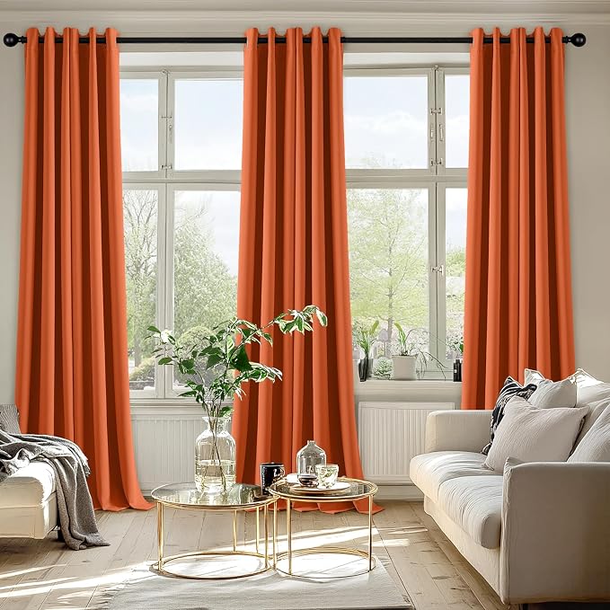 MIULEE Fall Blackout Curtains for Bedroom 2 Panels 40 x 96 Inch Long Orange | Thermal Insulated, Living Room Darkening Grommet Drapes, Noise Reducing, Light Blocking Window Treatments