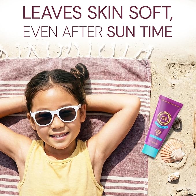 Brush On Block - Sunscreen for Kids & Baby - BOB KIDS Mineral SPF 30 Lotion - 22% Zinc Oxide, No White Cast, Reef Safe - Non Toxic Sunblock with Coconut Oil - Sensitive Skin Face & Body 3oz