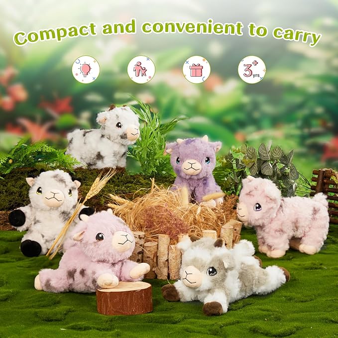 Tezituor 6 Pcs Sheep Stuffed Animals Set, 8 Inch Cute Stuffed Lamb Plush Toy for Birthday Party, Plush Sheep Lamb Toy Bulk for Boys Girls