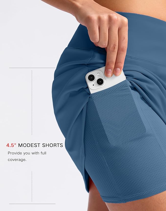 16" Skorts with 2 Pockets | Side Slits, High Waisted, A Line, Casual, Pickleball, Athletic, Golf, Tennis Skirt, for Women
