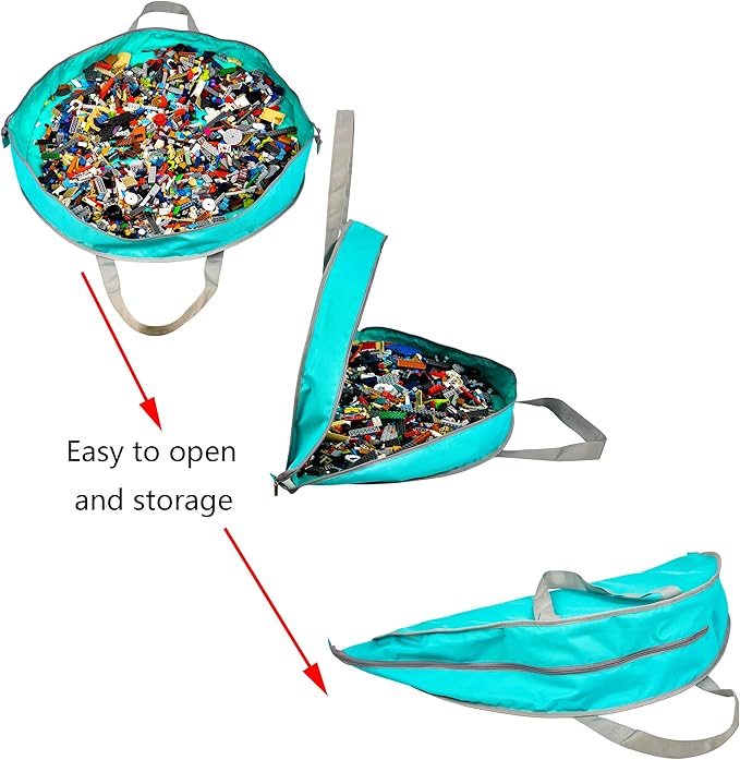 Kids Toy Storage Organizer Play Mat Bag for Lego Large Zippered Baby Tidy Toy Storage Portable Fold Up Neat Easy Clean Up Container Bag for Children home and travel (Blue)