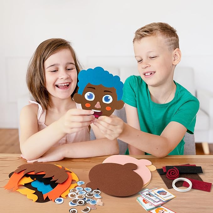 WATINC Social Emotional Learning Activities Toy - 160Pcs Felt Emotion Facial Face Game, Montessori Toys with 3 Face Boards 6 Hairstyles 36 Emotion Flashcards Birthday Gift for Preschool Classroom Kids