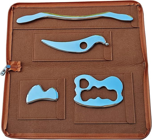 4 in 1 Stainless Steel Gua Sha Muscle Scraper Massage Tool IASTM Tool Set for Soft Tissue Therapy and Reduce Arms,Legs,Back, Shoulder Muscle Pain（4pcs-Set