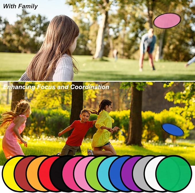 20PCS Foldable Flying Disc Fans with Bags, 9.8'' DIY Handheld Black Egde Fabric Folding Fan for Outdoor Game Activities Birthday Party Favors Gifts, Light Blue