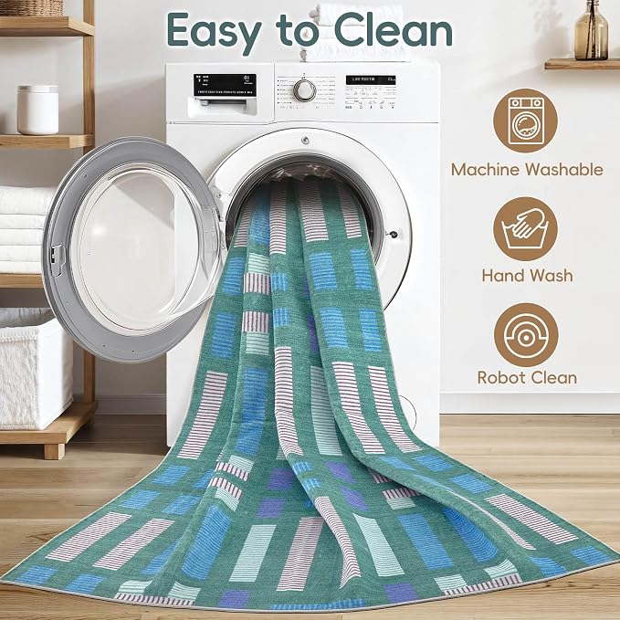 cotiled 5x7 Area Rugs Living Room Rug: Washable Boho Rugs with Non Slip Backing Large Soft Indoor Stain Resistant Carpet for Bedroom Farmhouse Dining Room Lightweight Home Decor Green