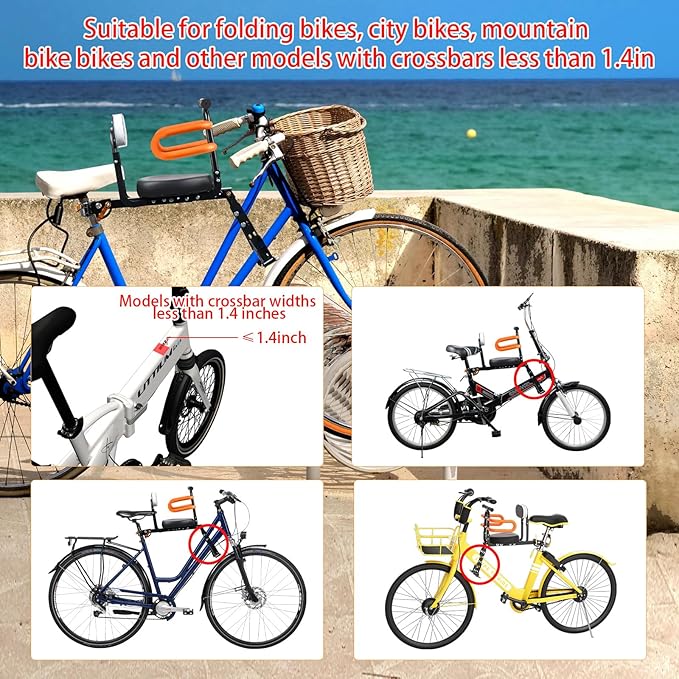 Child Bike Seat, Portable Retractable Foldable Front Mounted Kids Bike Seat, Suitable for Children 1~3 Years, Detachable Child Bike Seat Suitable for All Types of Bicycles