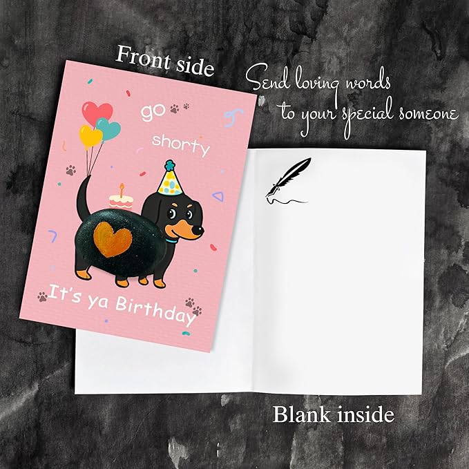 Handmade Dachshund Birthday Greeting – Funny Weiner Pebble Art Gift – Pet Lover Humor, Cute Party Design, Unique Birthday Surprise for Animal Enthusiasts