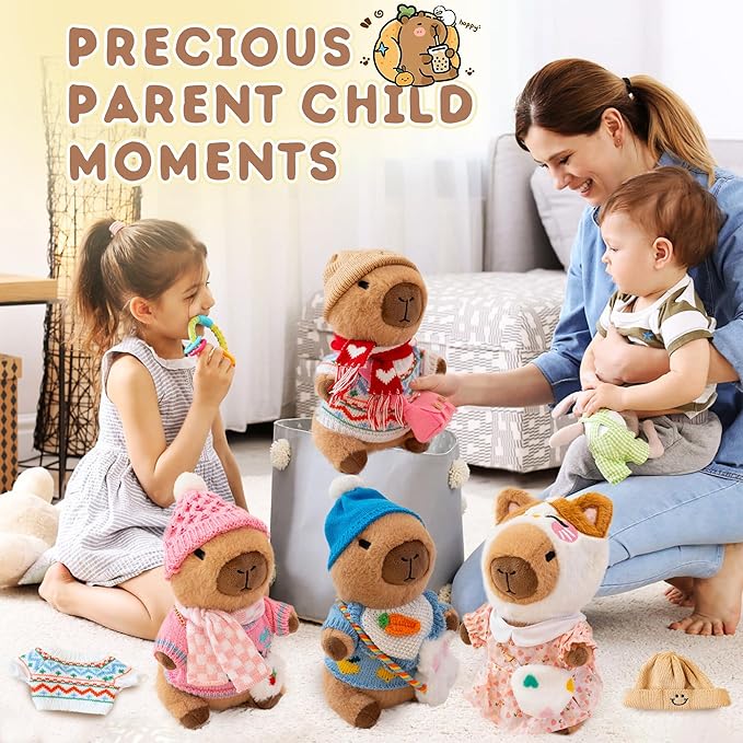 Capybara Plush with 10 Pcs Clothes & Accessories,Christmas Stuffed Animals, 10.2 in Cute Capybara Plush Toys,Birthday Gifts&Dress Up Cute Plushies for Boys/Girls (Spring-A)