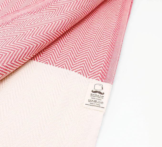 Bazaar Anatolia Turkish Beach Towel 100% Cotton Bath Towels 71x39 Quick Dry Sand Free Lightweight Large Oversized Herringbone Coral