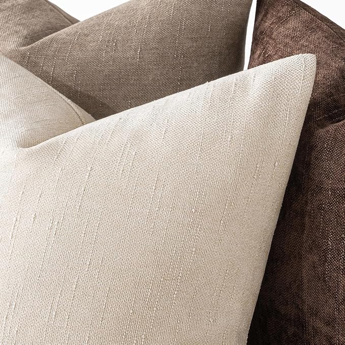 MIULEE Textured Chenille Throw Pillow Covers 18x18 Inch Pack of 2 Beige | Decorative Soft Throw Pillows, Solid Textured Cushion Covers, Modern Home Decor for Couch Sofa Bedroom Living Room