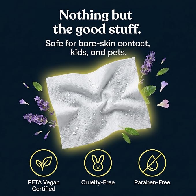 ASUTRA Yoga Mat Cleaning Wipes (Lovely Lavender), 3 Pouches (30 Wipes Each) - No Slippery Residue, Deep-Cleansing for Fitness Gear & Gym Equipment