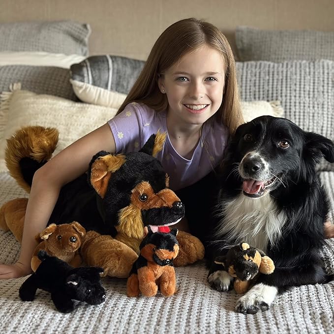 MaoGoLan 5 Giant German Shepherd Dog Plush Toys with 4 Babies, Realistic Soft and Cuddly Stuffed Dog Puppies for Kids, Puppy Lovers
