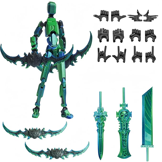 Dummy13 Action Figure Set | Pre-Assembled 3D Printed Titan and Robo Figures | Highly Articulated Robot Toys with Interchangeable Accessories | Perfect for Collectors and Hobbyists (Blue Green)