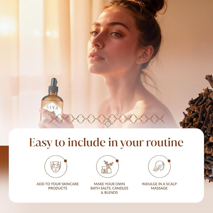 Siva Clove Bud Essential Oil 4 Fl Oz – for Diffuser, Skin & Hair Care – Ideal for Massage & DIY Blends- with Dropper