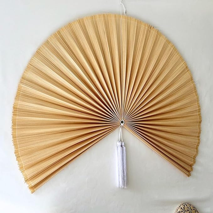 ChumDecor Bamboo Fan Wall Decor, Japanese Wall Fan Decoration, Ivory 60 in | Giant Oversized Oriental and Asian Style Hanging Decoration for Above the Bed Headboard or a Tall Stairwell Landing