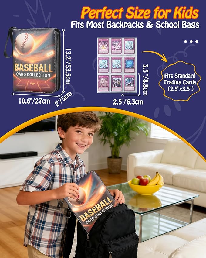Trading Card Binder, 9-Pocket, Holds 1080 Cards, 120 Pages Side-Loading Card Album, PU Leather, Acid-Free Archival Sleeves, Durable Organizer for MTG, TCG & Sports Cards, Gift for Kids, Boys and Girls