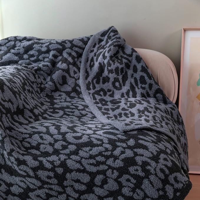MH MYLUNE HOME Ultra Soft Leopard Throw Blanket, Charcoal Blue, 50"x60" | Reversible Cheetah Print Blanket, Comfy Fluffy Fuzzy Plush Blanket Throws for Couch Bed, Cozy Blankets for Women Gift