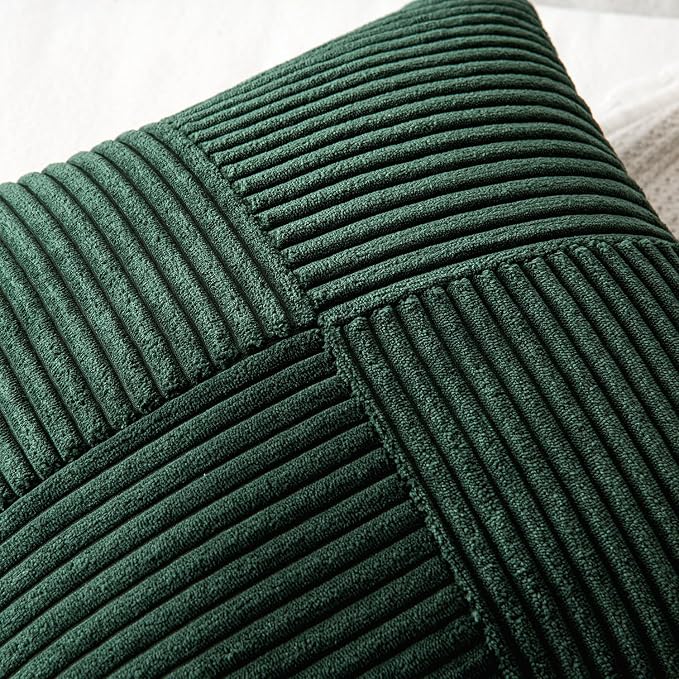 MIULEE Army Green Decorative Euro Sham Pillow Covers 24x24 Inch 2 Pack | Boho Farmhouse Pillow Covers, Soft Cross Corduroy Patchwork Textured Cushion Cases For Couch Bed Sofa