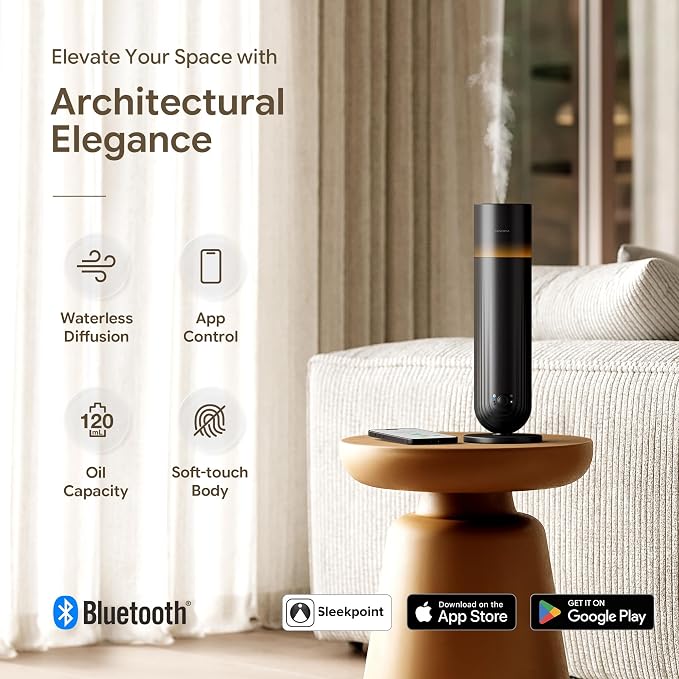 Airversa U1 Smart Tower Waterless Diffuser Starter Kit for Room, Black | 2x50ml Hotel Scent Fragrance Oil, Up to 1200 sq ft, App Control, Cold Air, 120mL, DC-12V/1A, Scent Air Machine, U1kit-2X50