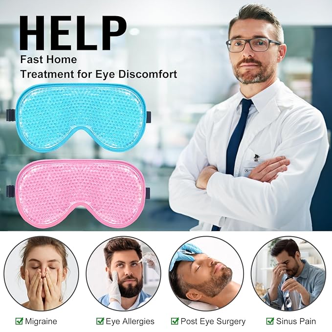 BeeVines XL Gel Eye Mask, 2 Pack Cooling Ice Masks for Puffy Eyes for Men & Women, Cold & Warm Compress for Post Surgery, Puffiness, Allergies, Sinuses & Migraines Treatment