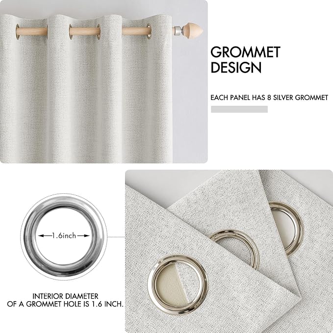 MIULEE 100% Blackout Linen Textured Curtains for Bedroom Solid Thermal Insulated Light Beige Grommet Room Darkening Curtains & Drapes Luxury Decor for Living Room 52 x 96 Inch (2 Panels)